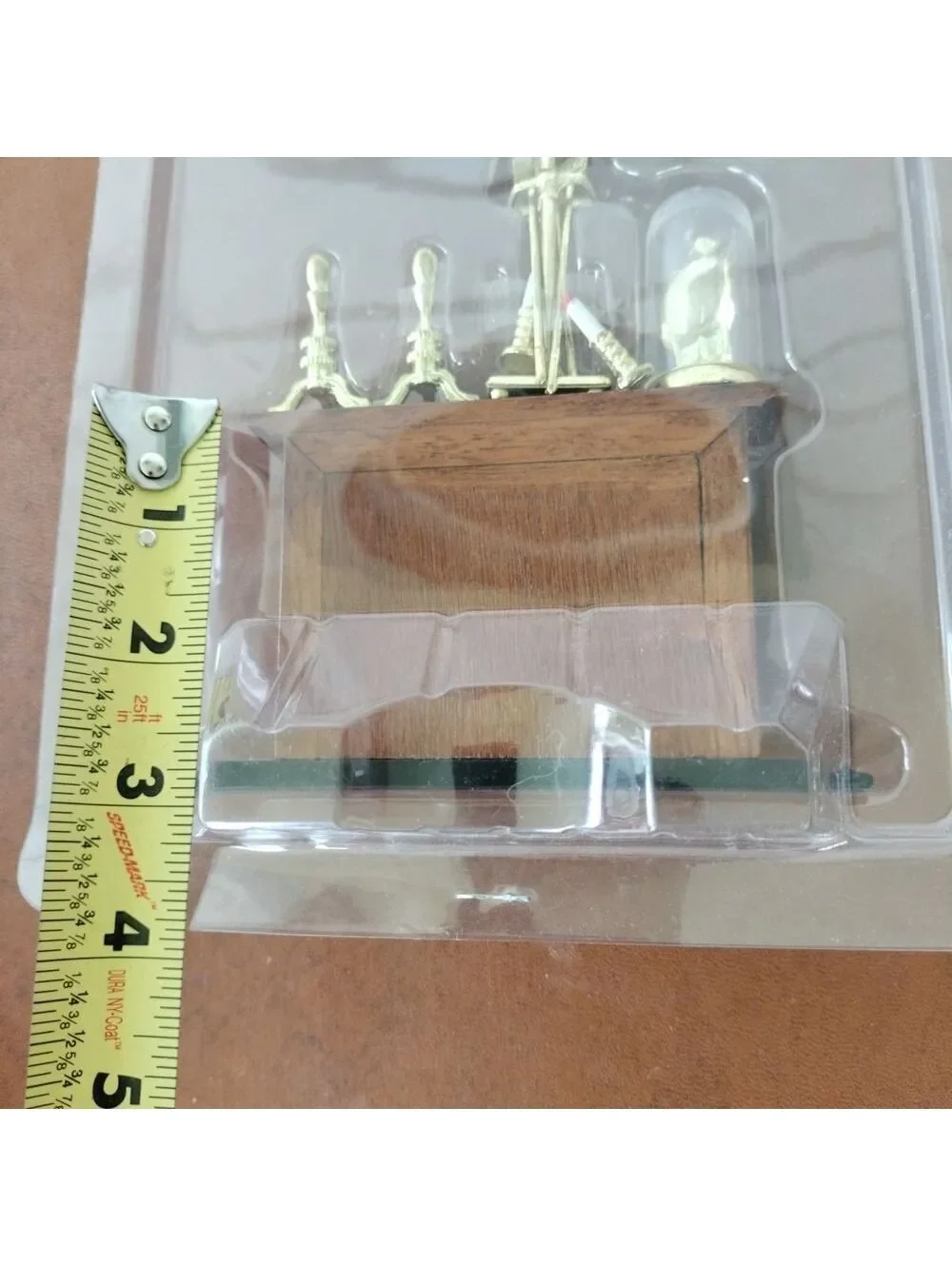 Dollhouse Fireplace Tools Mantle Clock TOWN SQUARE MINIATURES Cherry Wood NOS